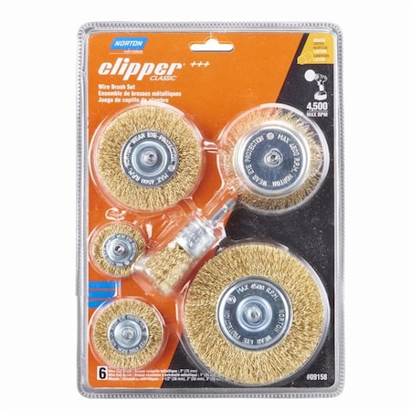 Norton Co 1 in. Clipper Wire Wheel Brush, Brass 4500 rpm, 6PK 2027352